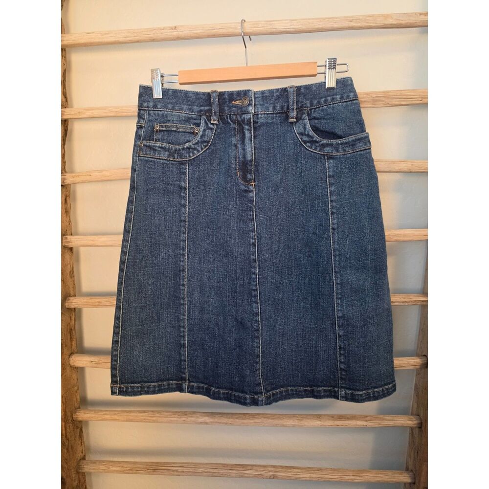 Talbots Women’s Size 4 Denim Pencil Skirt Stretch Blue Knee Length Back Slit